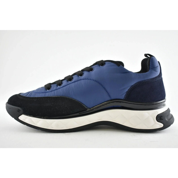 Chanel 21A Mens Blue Black White CC Logo Lace Up Low Top Trainer Sneaker 44 11 - Picture 7 of 7